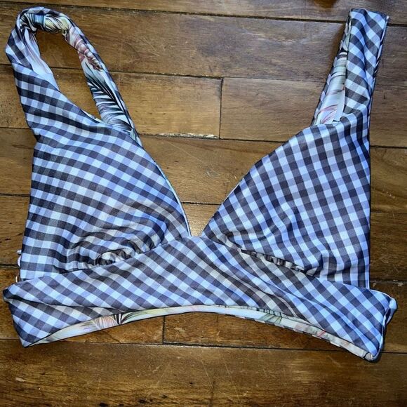 Raisins, Pacifica Reversible Island Bikini Top, Gingham Checkers, Women’s Small - Picture 11 of 13